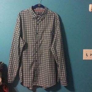 Men’s Chaps dress shirt -blue teal white plaid